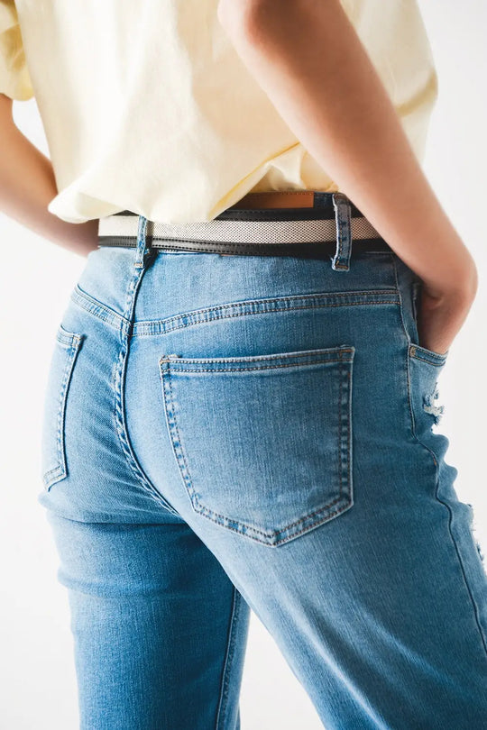 Jean droit à déchirures Bleu moyen - Pantalons