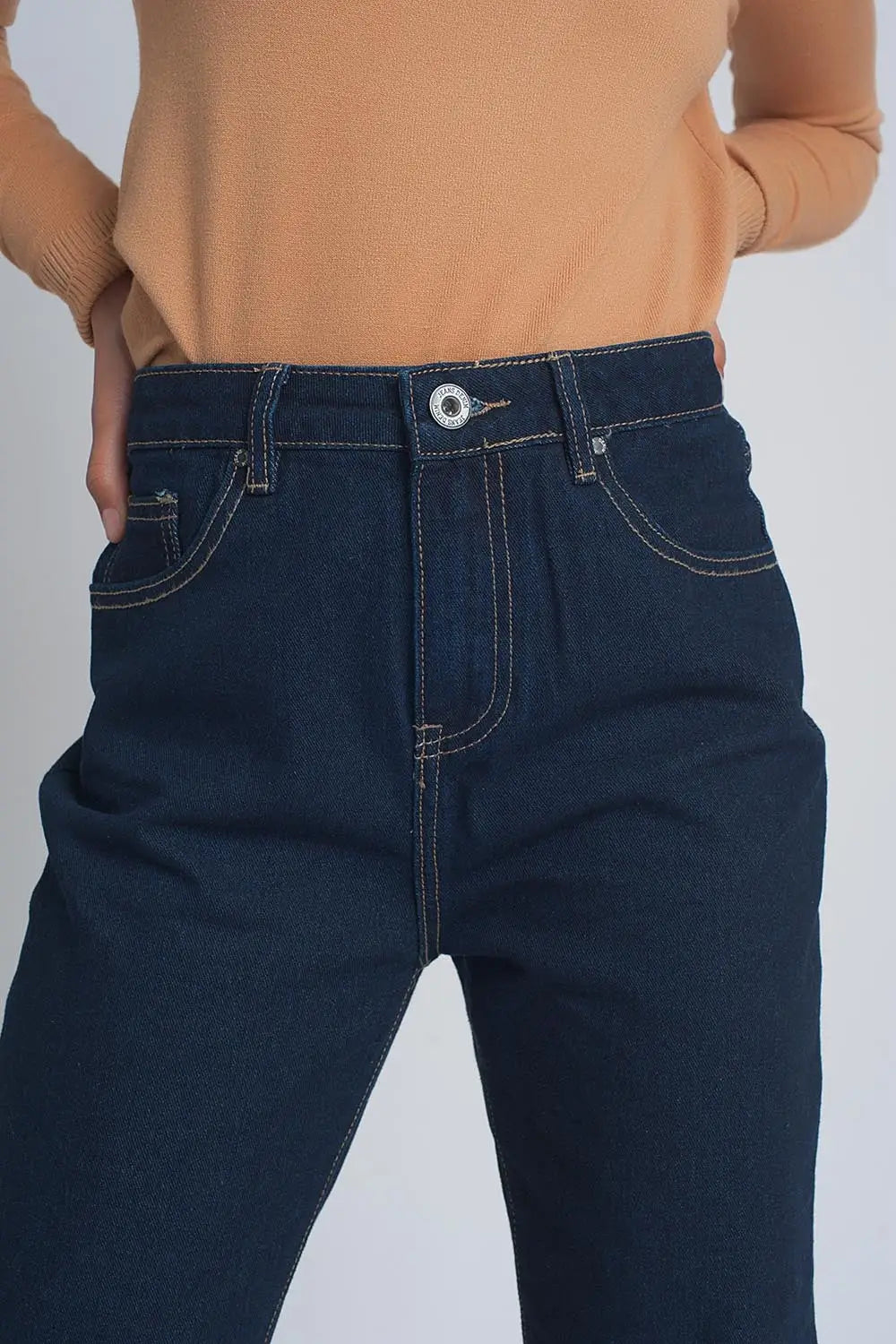 Jean droit à taille haute Bleu foncé - Pantalons