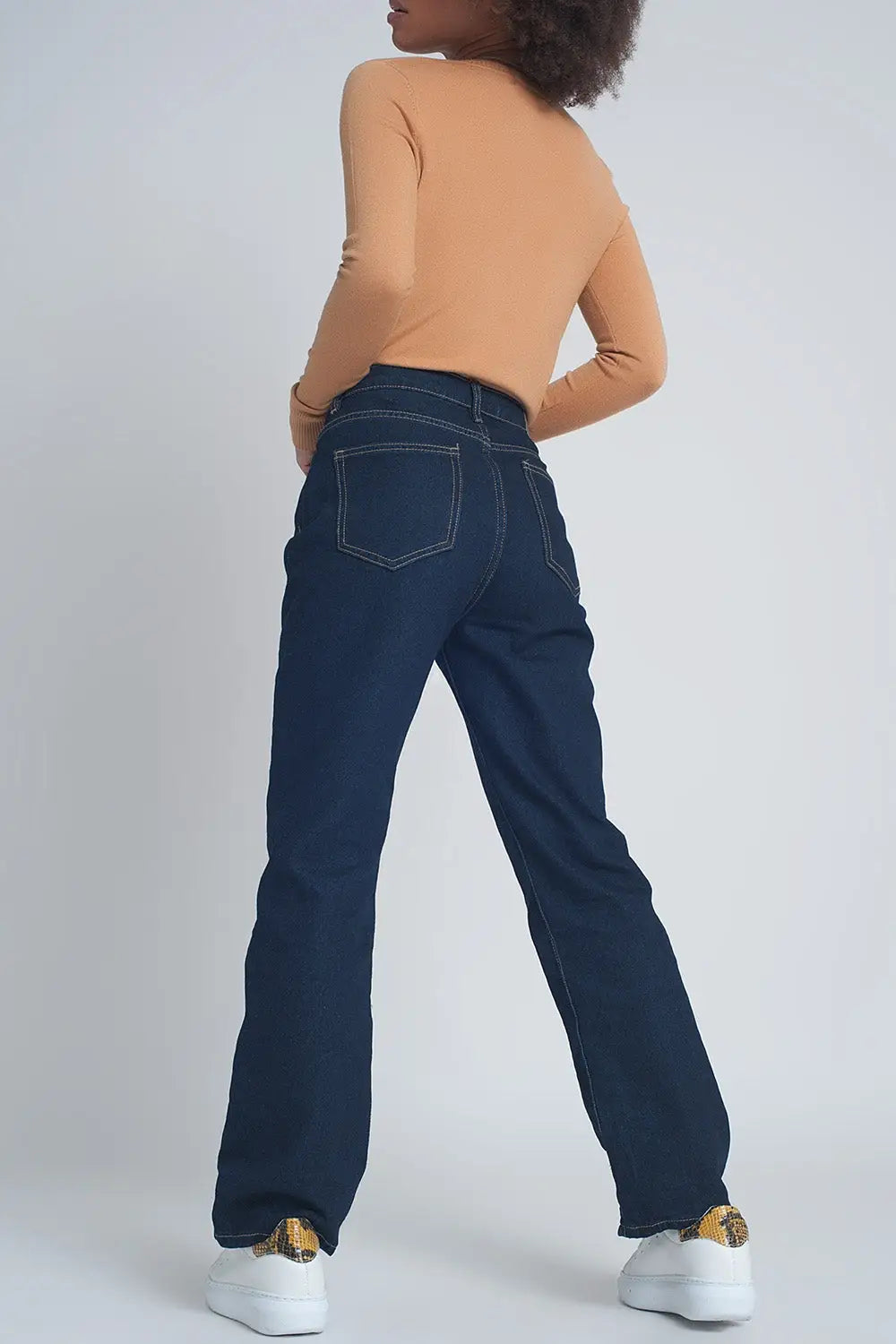 Jean droit à taille haute Bleu foncé - Pantalons