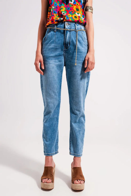 Q2 Jean droit à taille haute Délavage clair