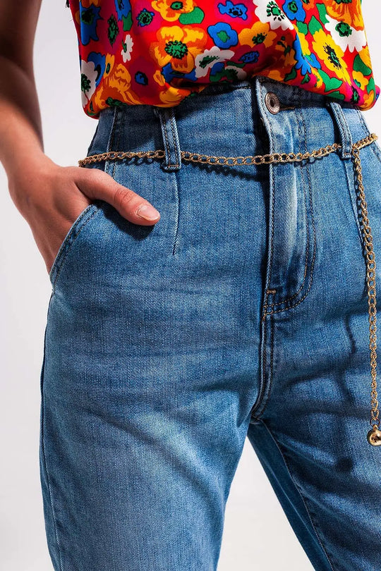 Jean droit à taille haute Délavage clair - Pantalons