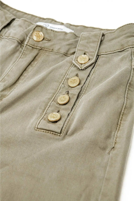 Jean droit avec boutons dorés sur le côté en beige - Pantalons