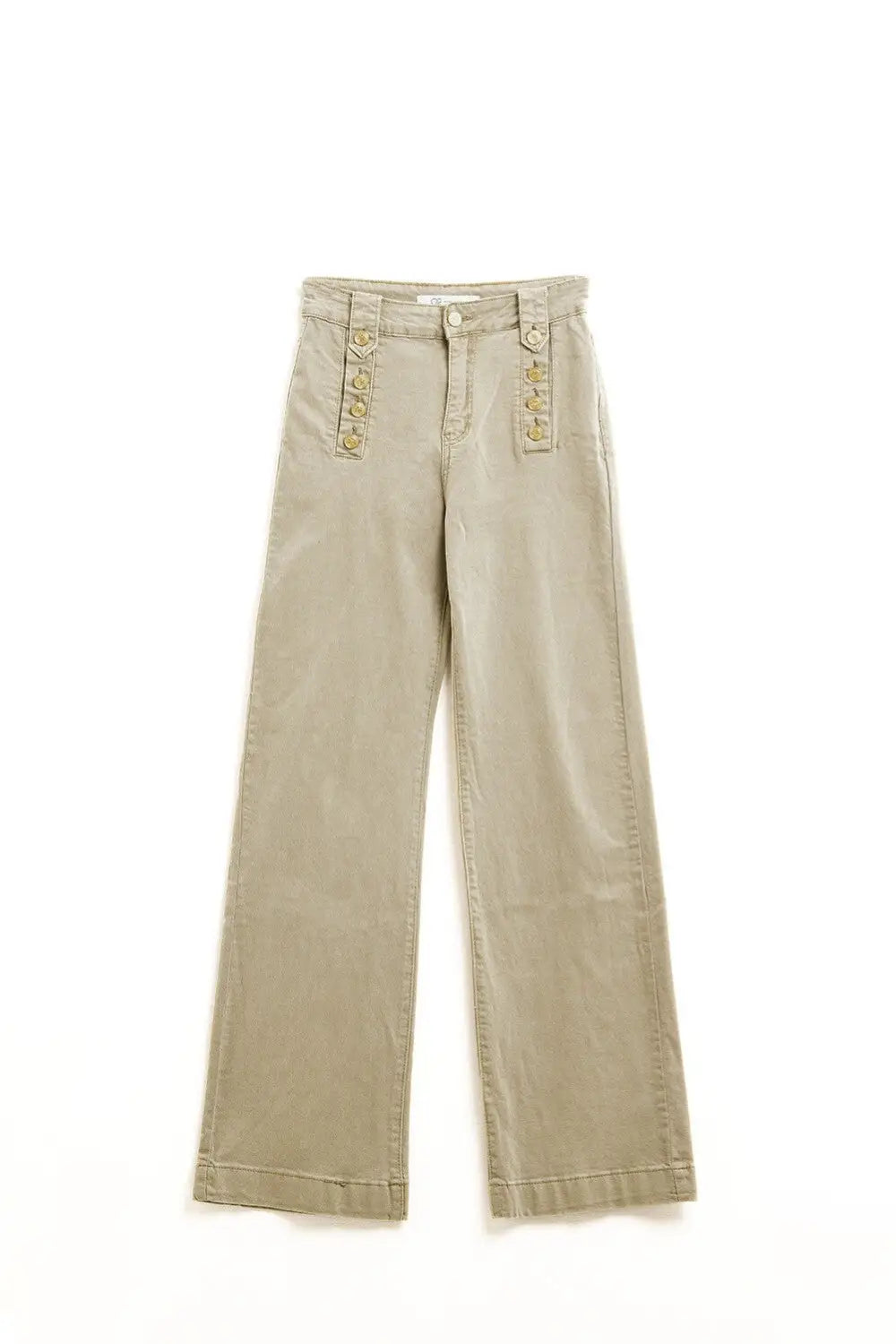 Jean droit avec boutons dorés sur le côté en beige - Pantalons