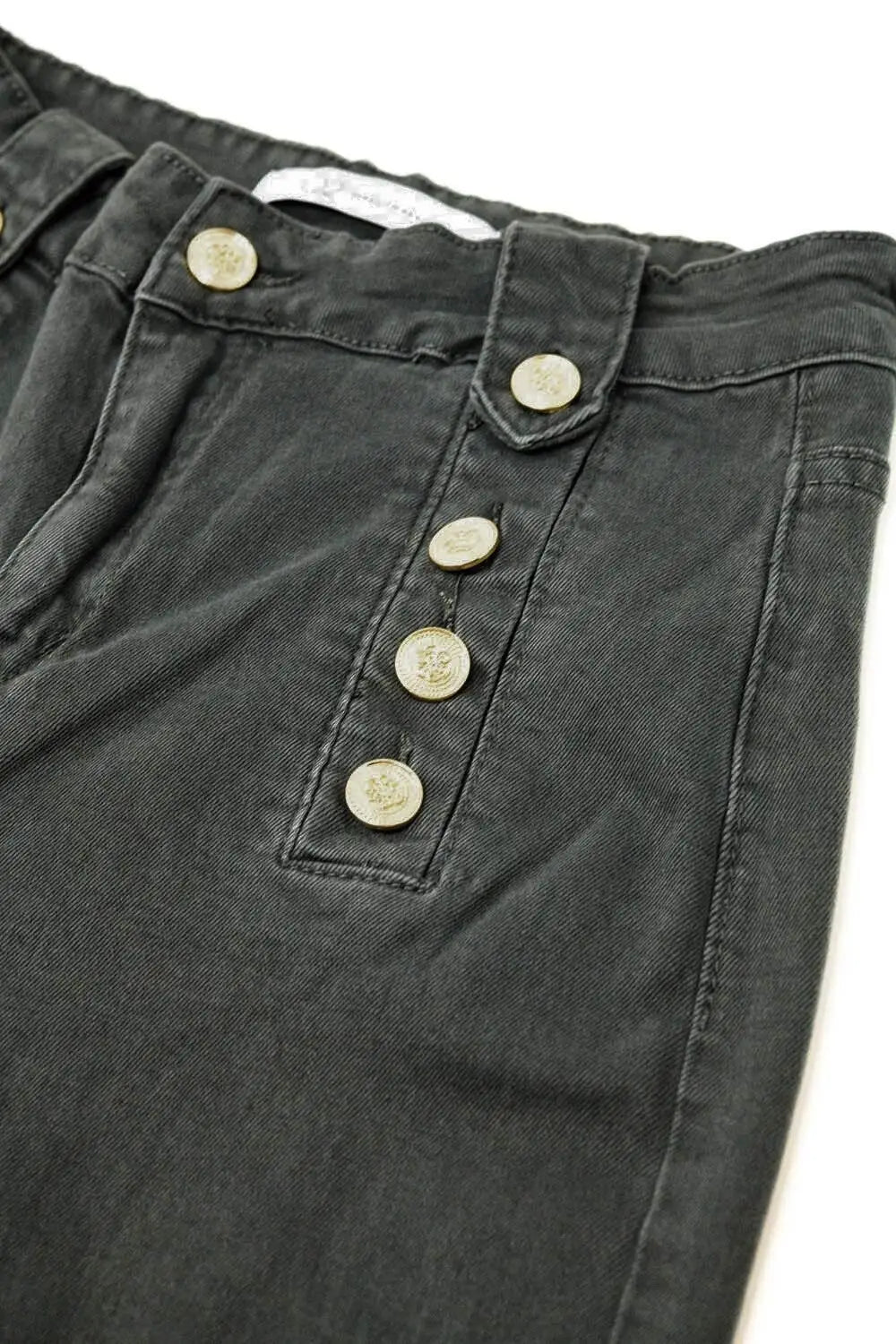 Jean droit avec boutons dorés sur le côté en gris foncé - Pantalons