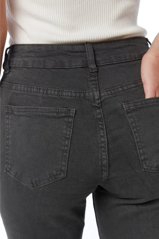 Jean droit avec boutons dorés sur le côté en gris foncé - Pantalons