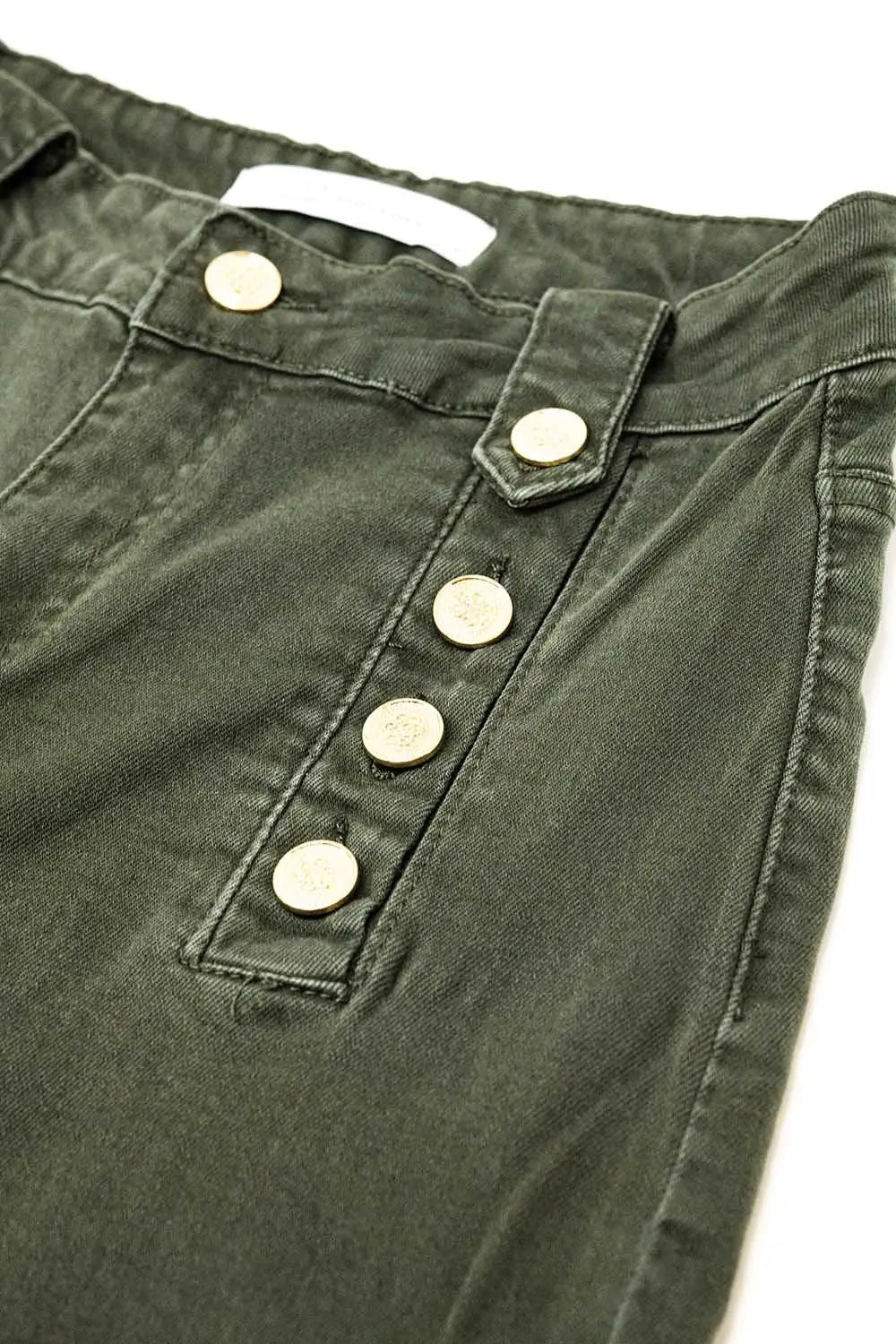 Jean droit avec boutons dorés sur le côté en kaki - Pantalons