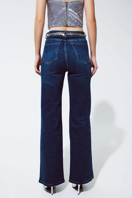 Jean droit avec détail strass en bleu - Pantalons