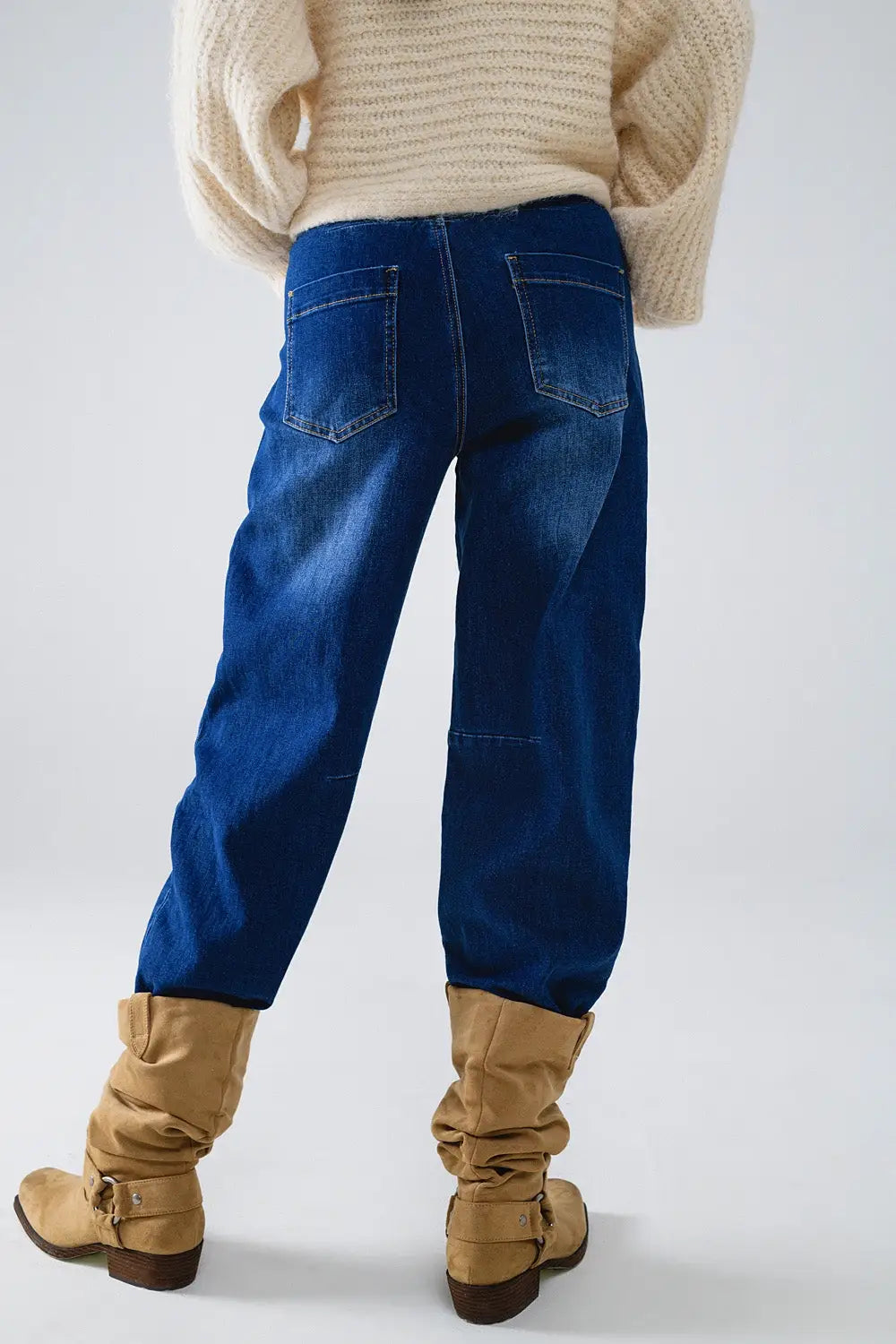 Jean droit bleu à coutures apparentes - Pantalons