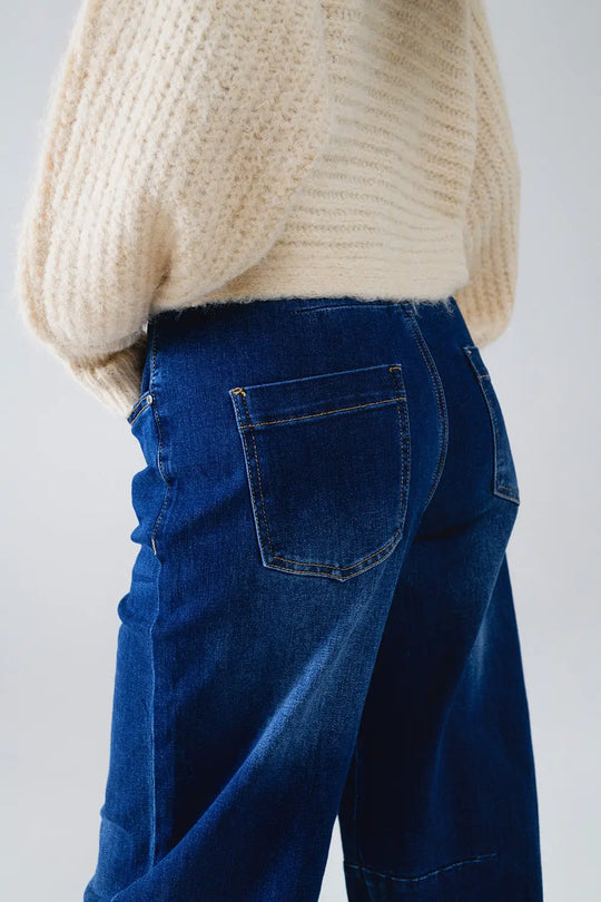Jean droit bleu à coutures apparentes - Pantalons