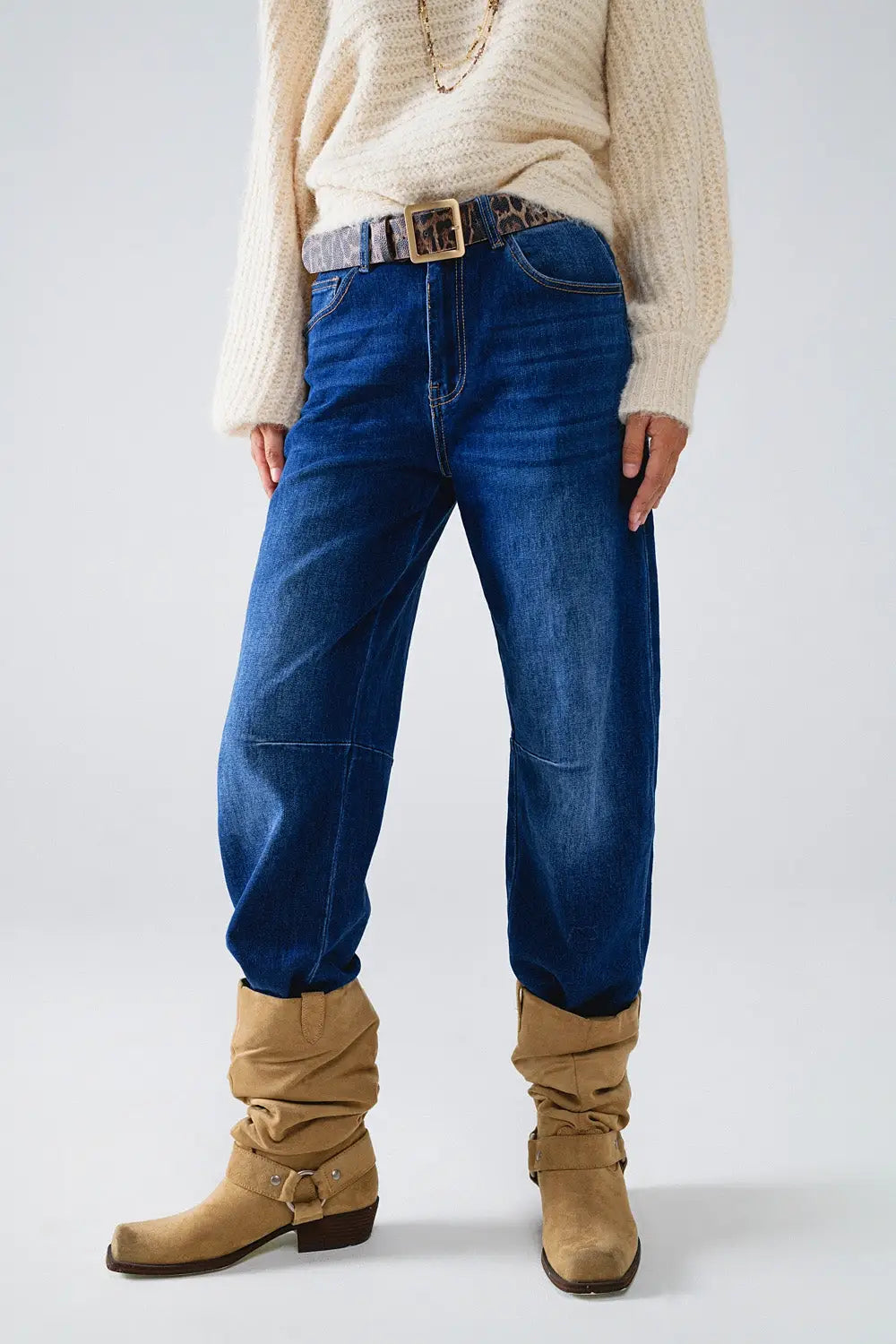 Jean droit bleu à coutures apparentes - Pantalons