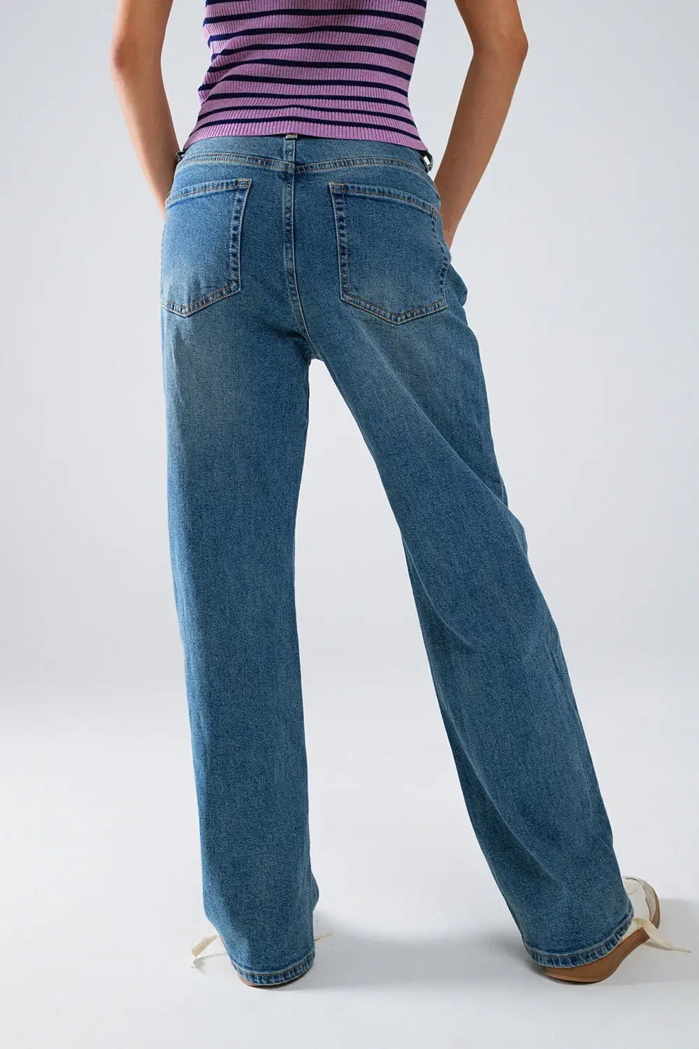 Jean droit bleu avec cordon de serrage - Pantalons