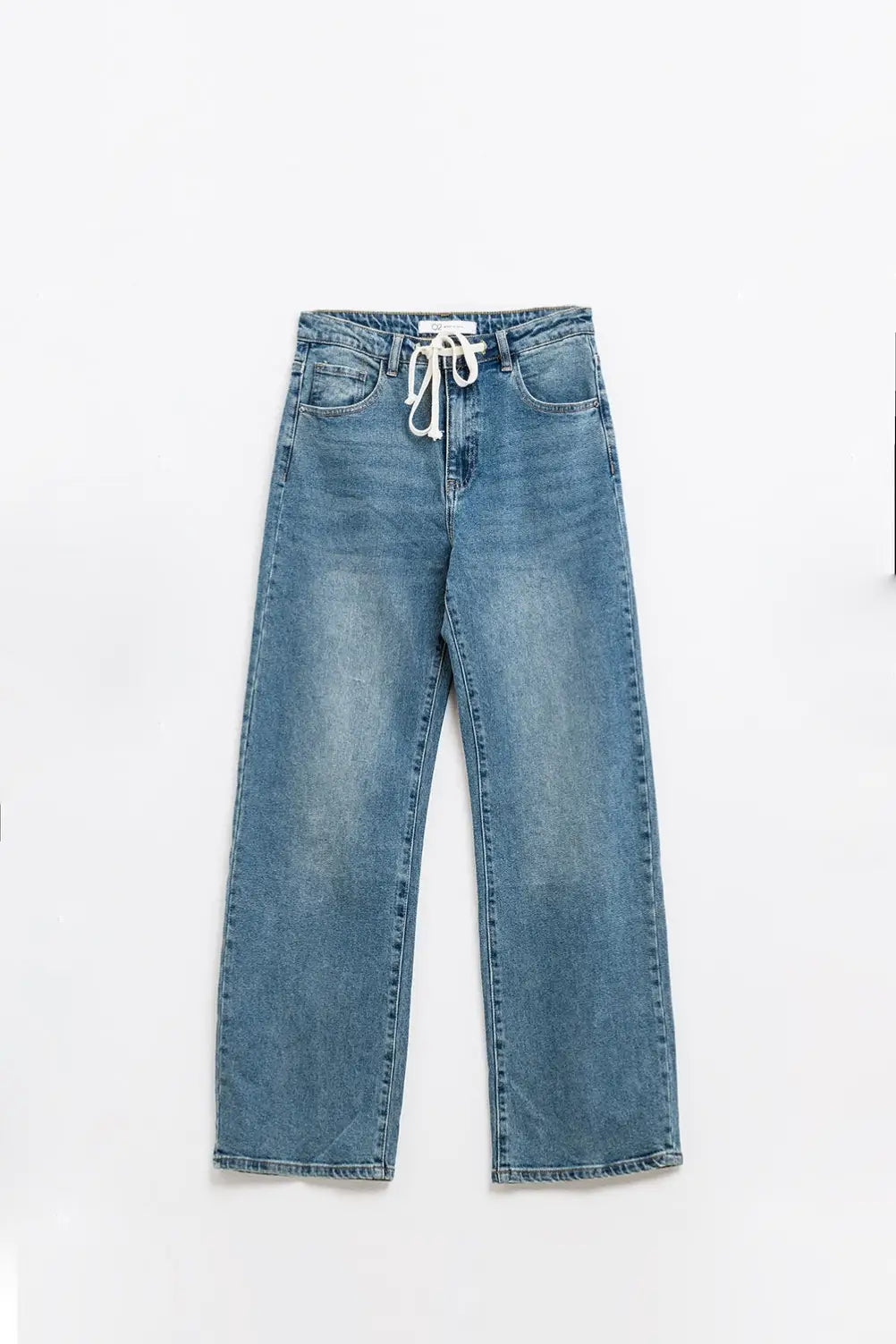 Jean droit bleu avec cordon de serrage - Pantalons