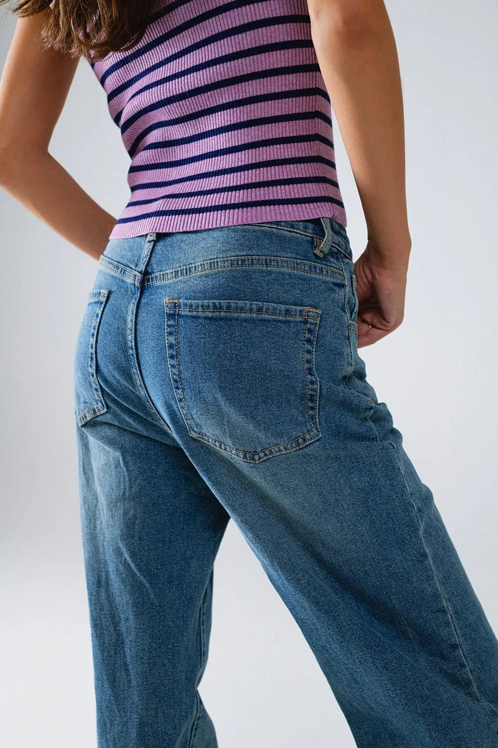 Jean droit bleu avec cordon de serrage - Pantalons