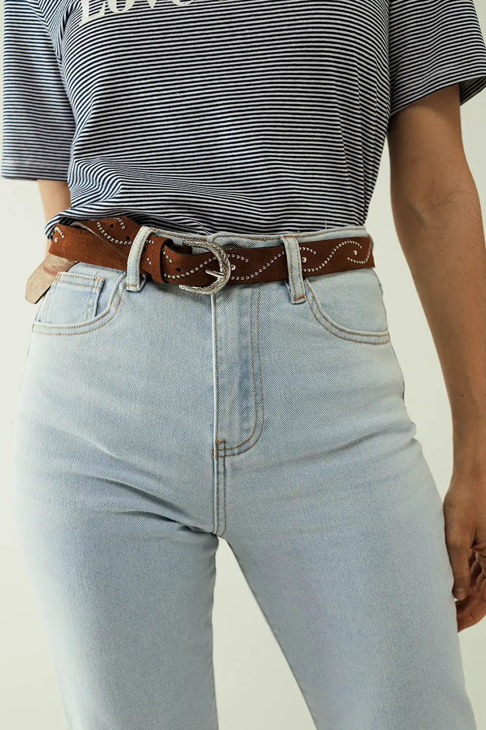 Jean droit bleu clair avec ourlet et cinq poches - Pantalons