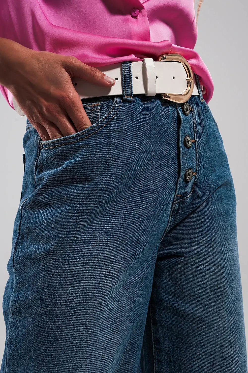 Jean droit d’ensemble avec ourlet à plumes ROSE synthétiques - Pantalons
