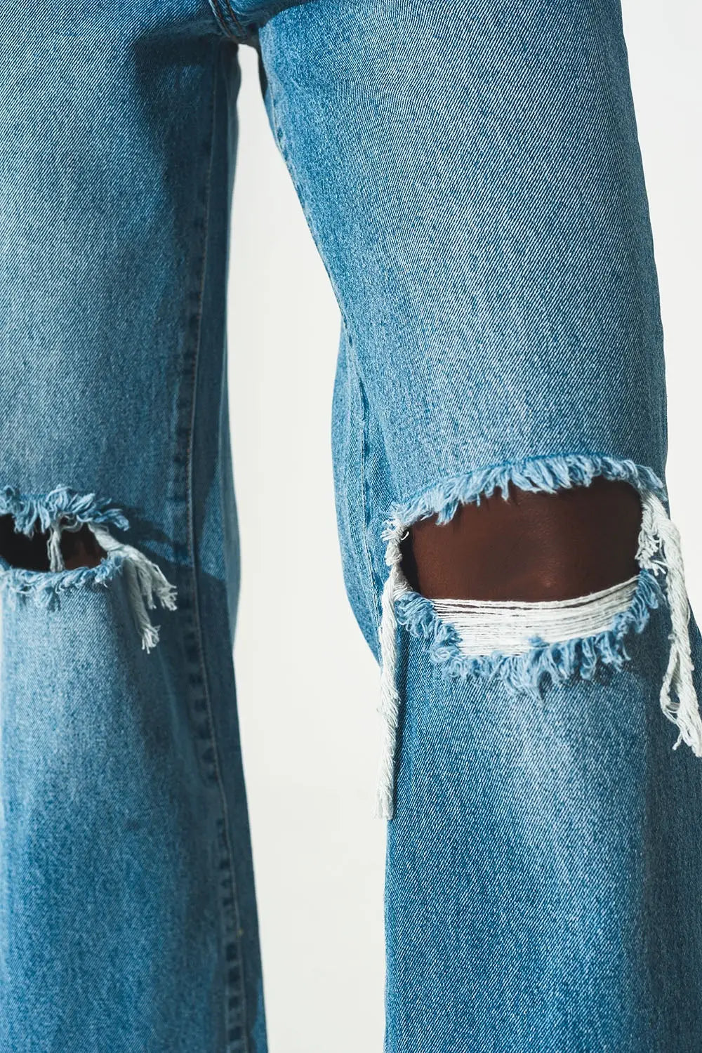 Jean droit déchiré à ourlet fendu Délavage moyenne - Pantalons