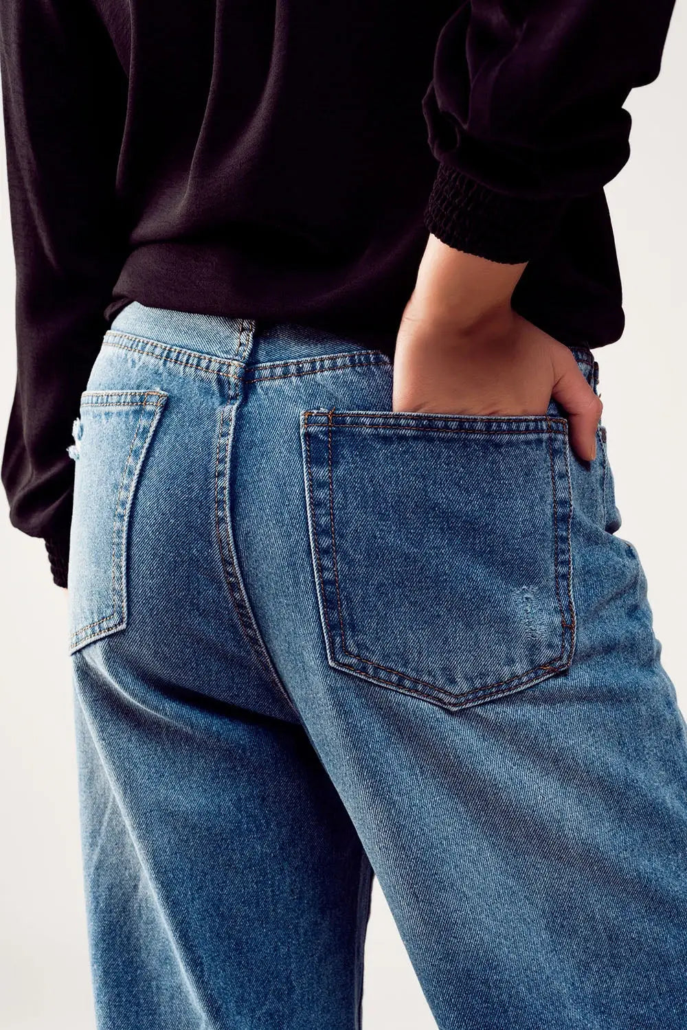 Jean droit déchiré aux genoux Bleu délavé - Pantalons
