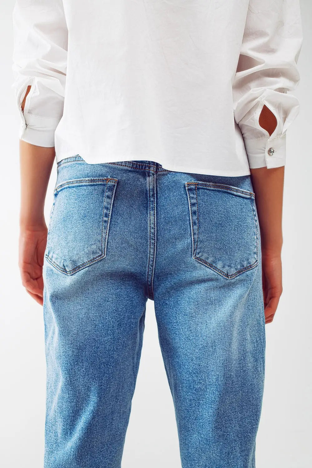 Jean droit déchiré aux genoux Bleu - Pantalons