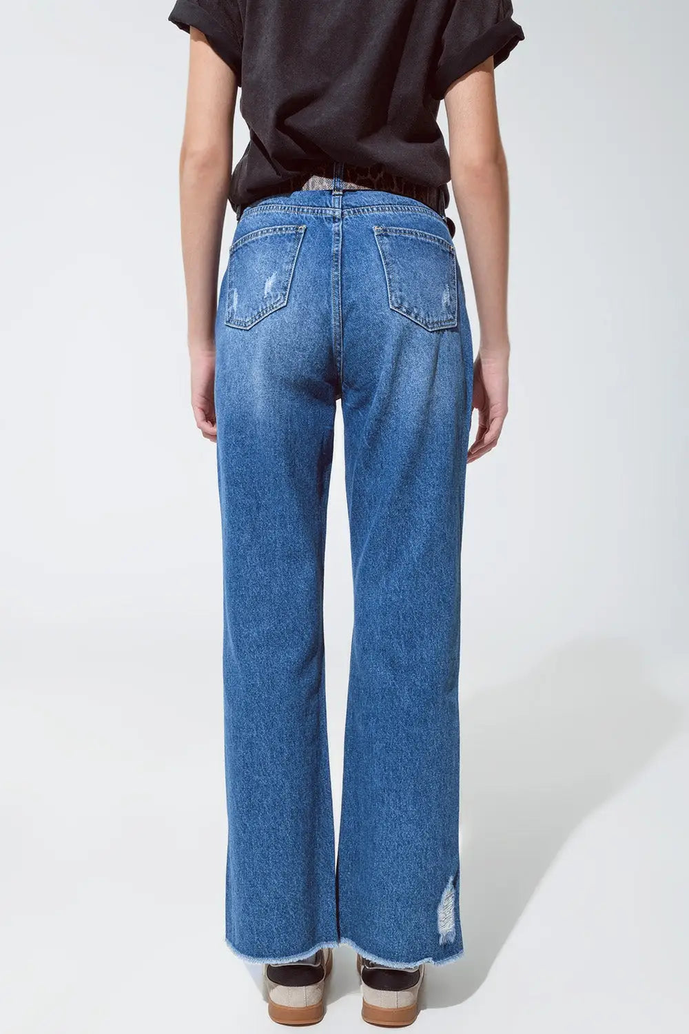 Jean droit déchiré avec lueur métallique dorée - Pantalons