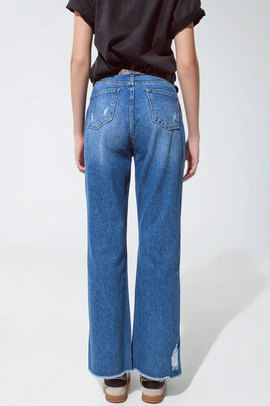 Jean droit déchiré avec lueur métallique dorée - Pantalons