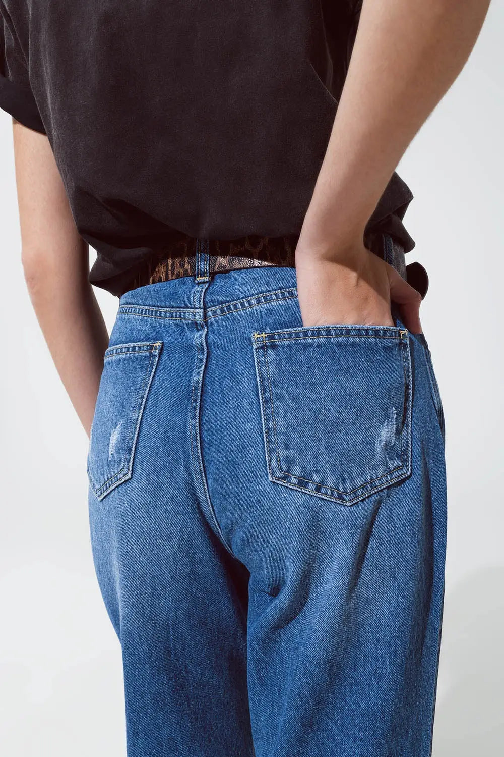 Jean droit déchiré avec lueur métallique dorée - Pantalons