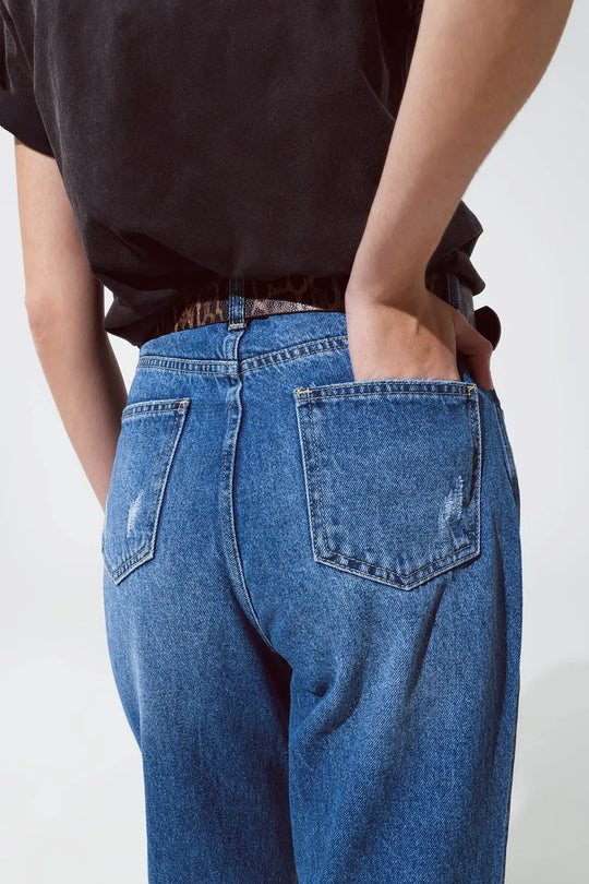 Jean droit déchiré avec lueur métallique dorée - Pantalons