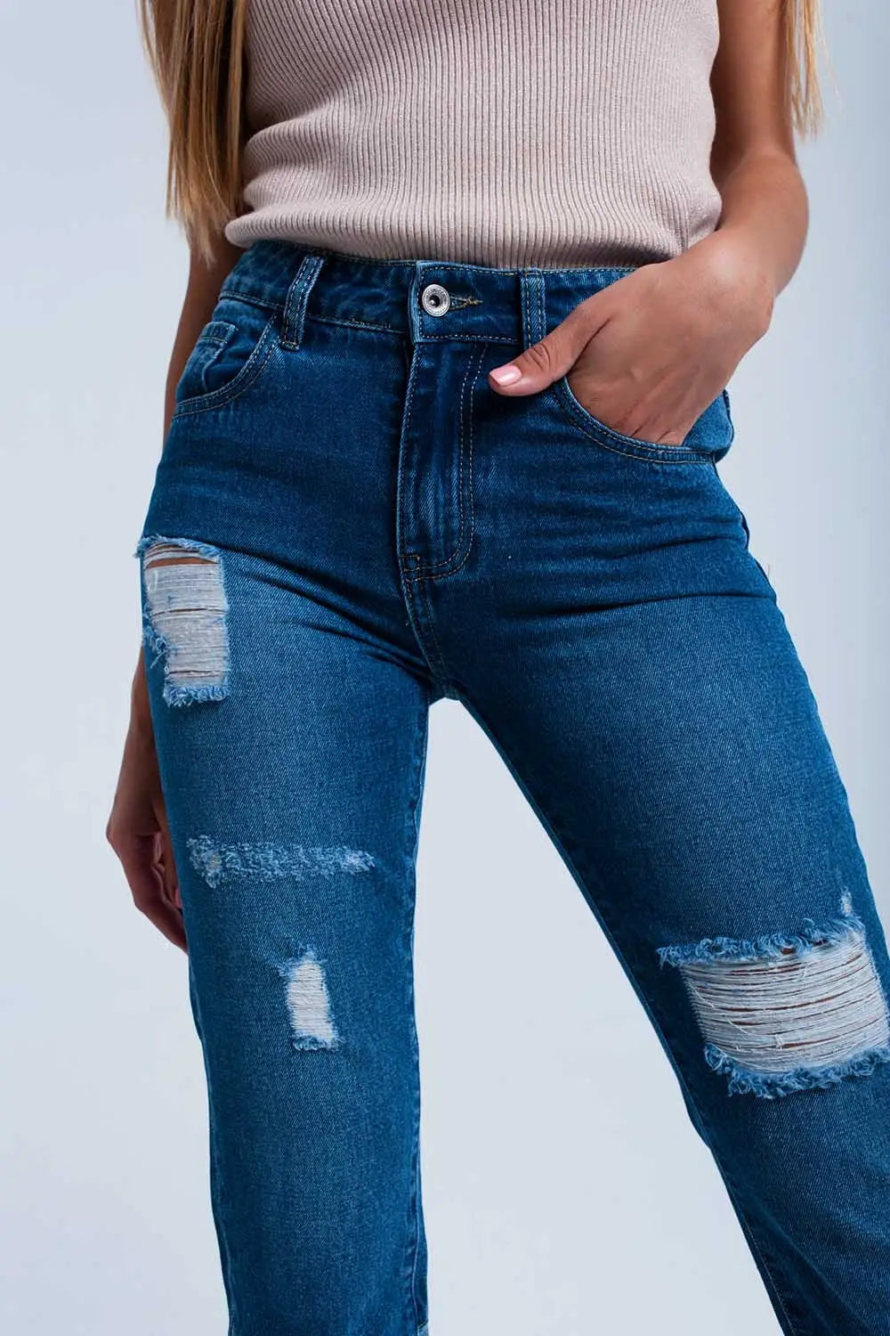 Jean droit effet usé - Pantalons