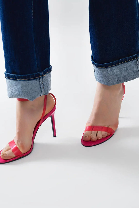Jean droit en denim bleu foncé avec ourlet plié - Pantalons