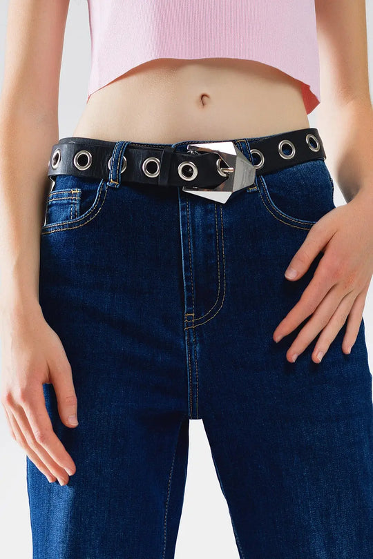 Jean droit en denim bleu foncé avec ourlet plié - Pantalons