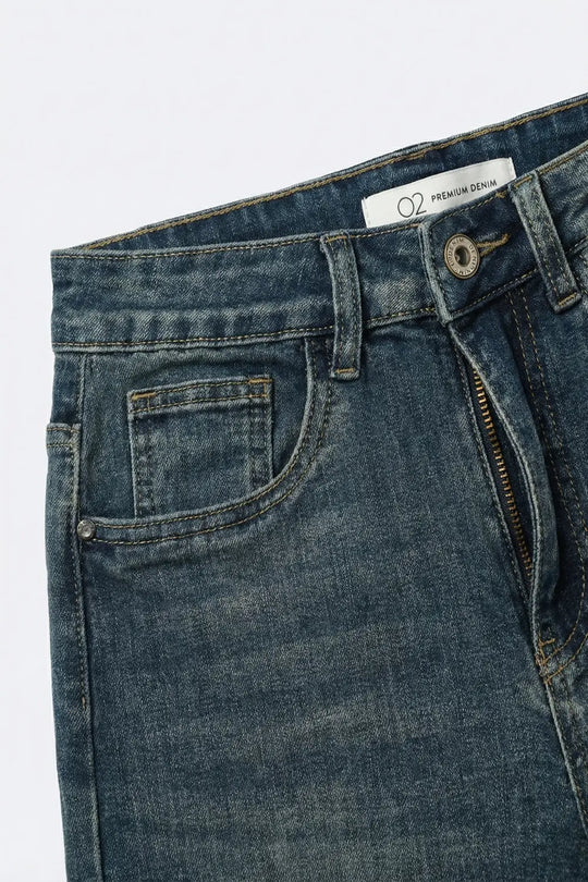 Jean droit en denim de tous les jours bleu délavé moyen - Pantalons