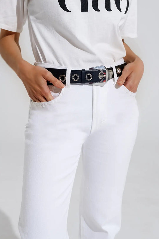 Jean droit en denim stretch avec 5 poches en blanc - Pantalons