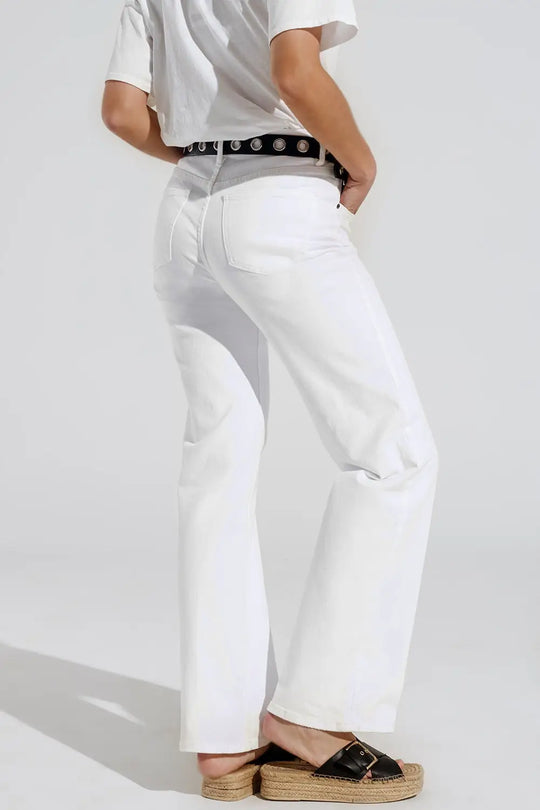 Jean droit en denim stretch avec 5 poches en blanc - Pantalons