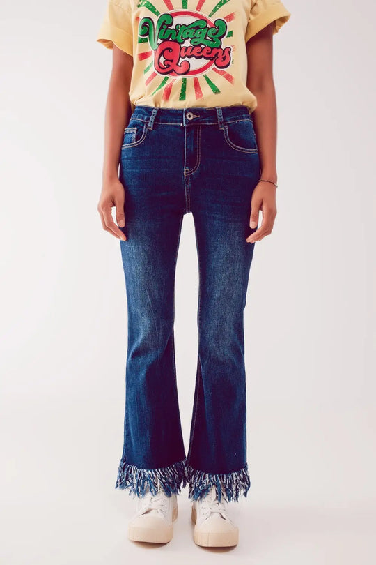 Jean droit évasé avec ourlet brut Bleu profond - Pantalons