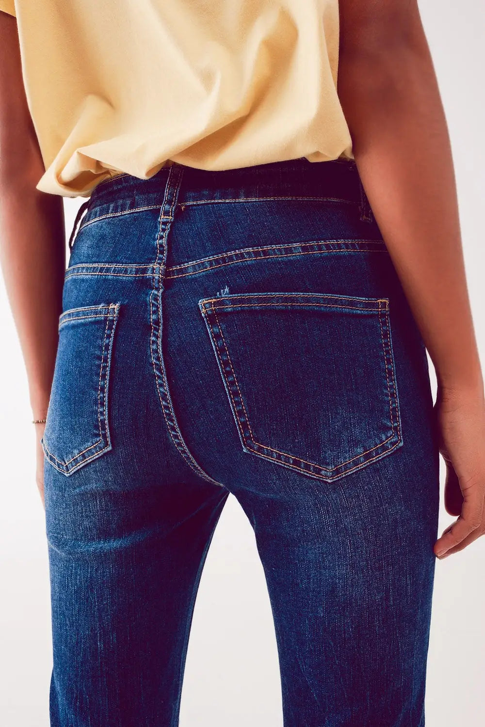 Jean droit évasé avec ourlet brut Bleu profond - Pantalons