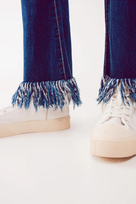 Jean droit évasé avec ourlet brut Bleu profond - Pantalons