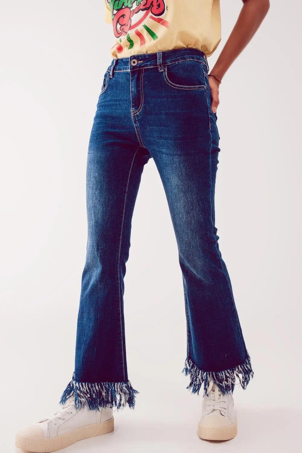 Jean droit évasé avec ourlet brut Bleu profond - Pantalons