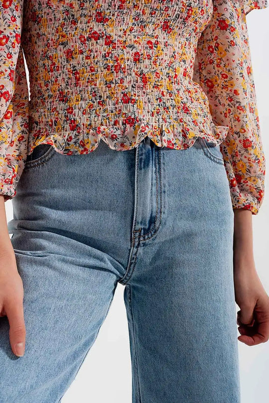 Jean droit large à taille haute bleu clair - Pantalons