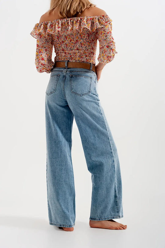 Jean droit large à taille haute bleu clair - Pantalons
