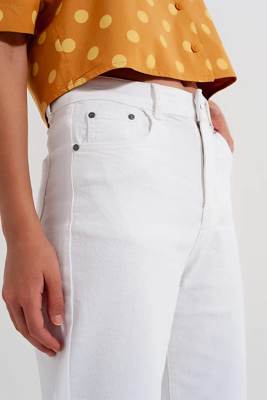 Jean droit longueur cheville blanc - Pantalons