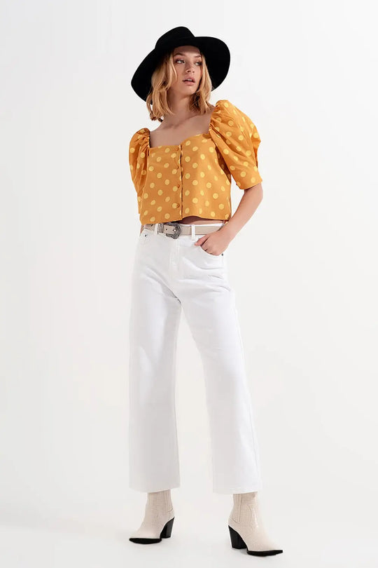 Jean droit longueur cheville blanc - Pantalons