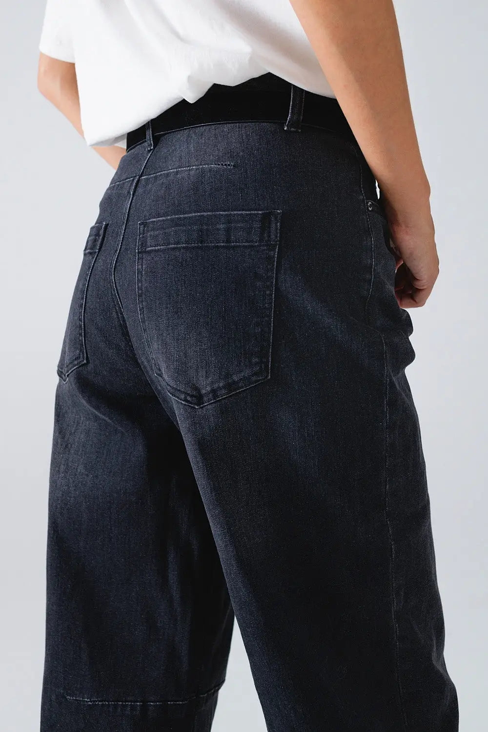 Jean droit noir avec coutures apparentes - Pantalons
