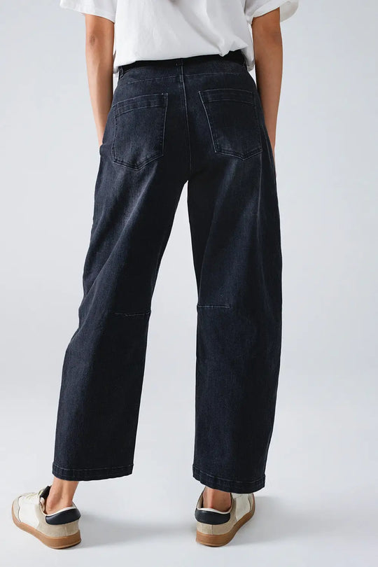 Jean droit noir avec coutures apparentes - Pantalons