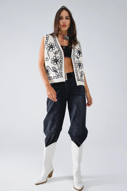 Jean droit noir avec coutures apparentes - Pantalons
