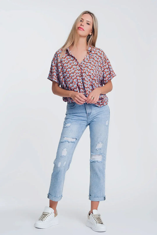 Jean droit style années 90 avec déchirures - Pantalons