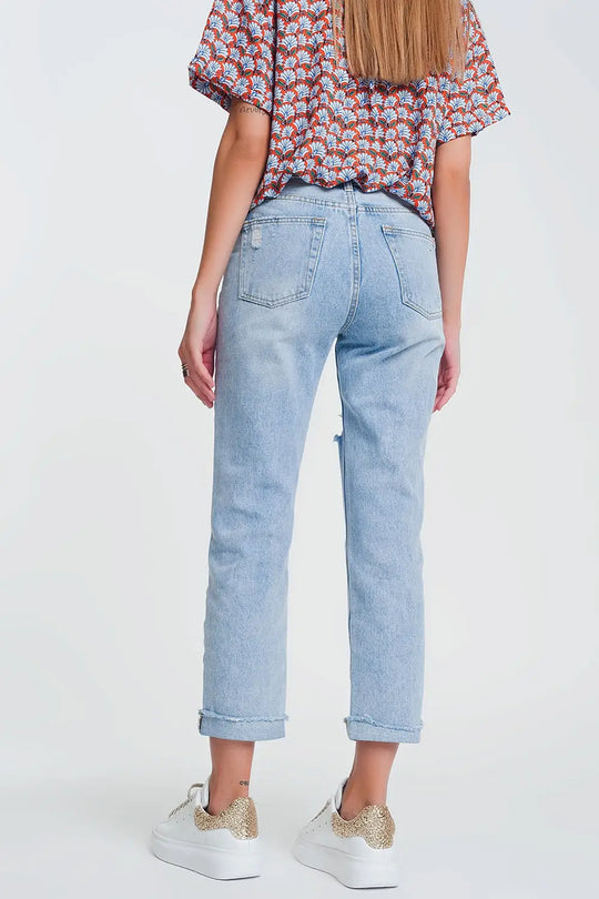 Jean droit style années 90 avec déchirures - Pantalons