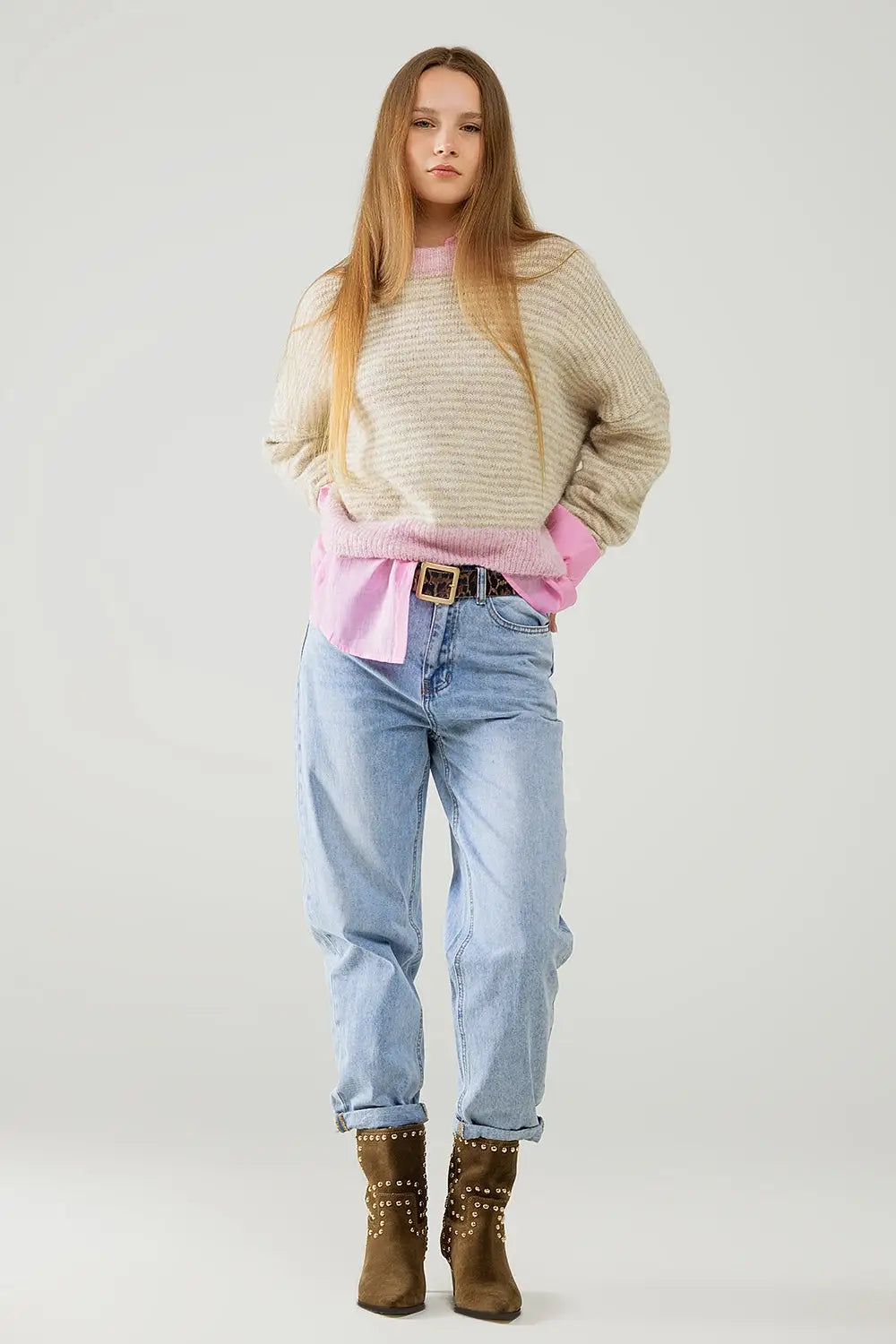 Jean droit taille haute à délavage clair - Pantalons