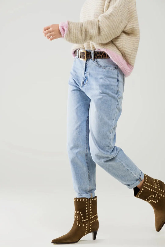 Jean droit taille haute à délavage clair - Pantalons