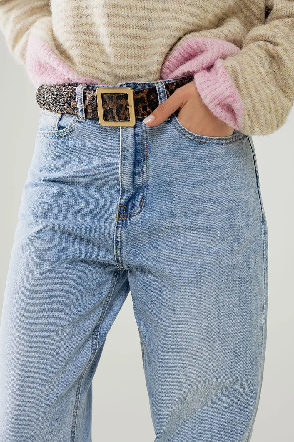 Jean droit taille haute à délavage clair - Pantalons