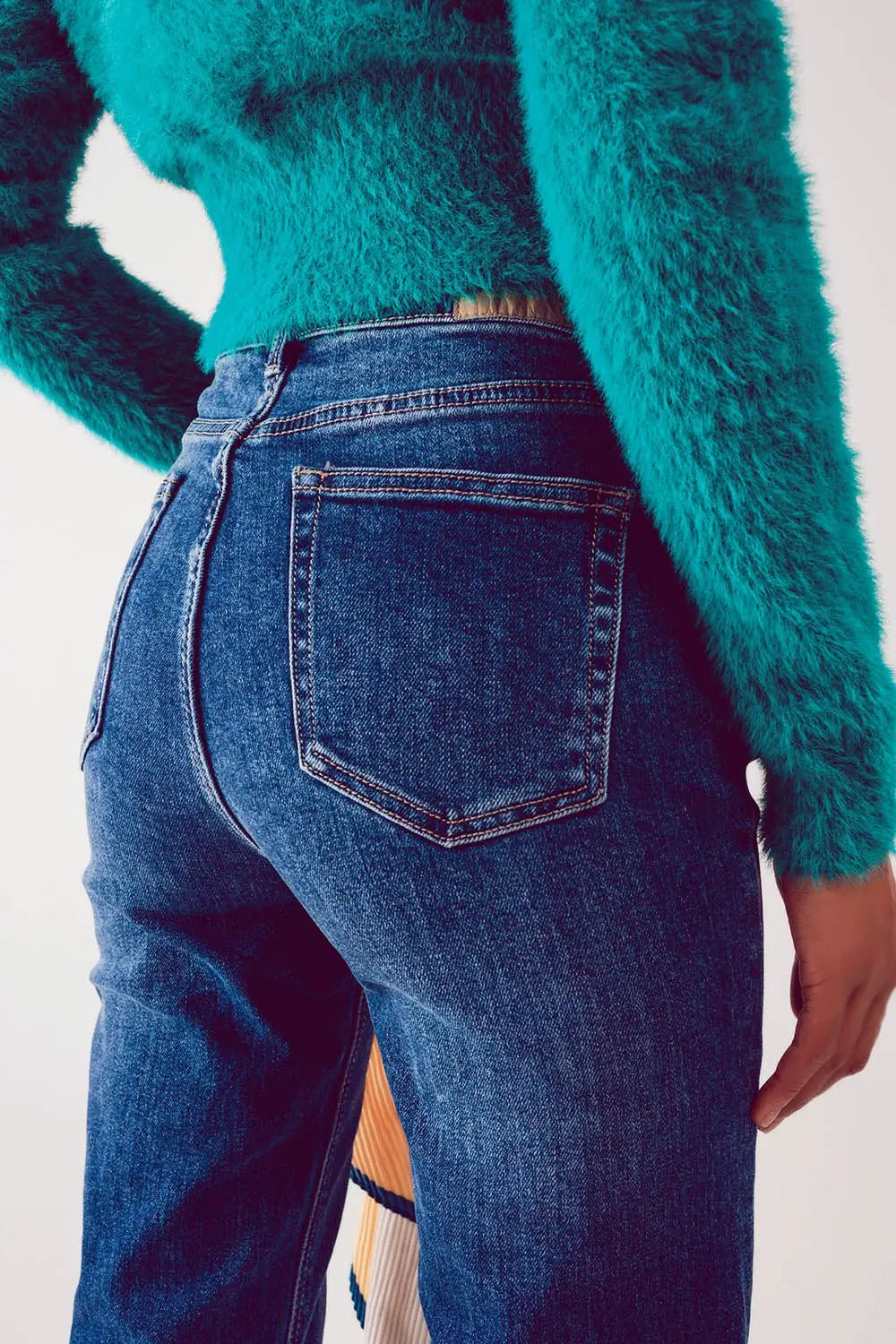 Jean droit taille haute en coton mélangé Bleu profond - Pantalons