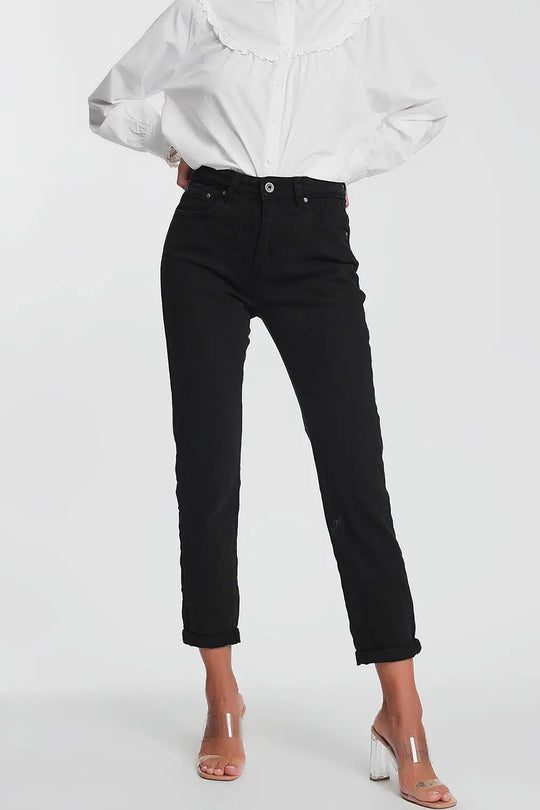 Q2 Jean droit taille haute en Noir
